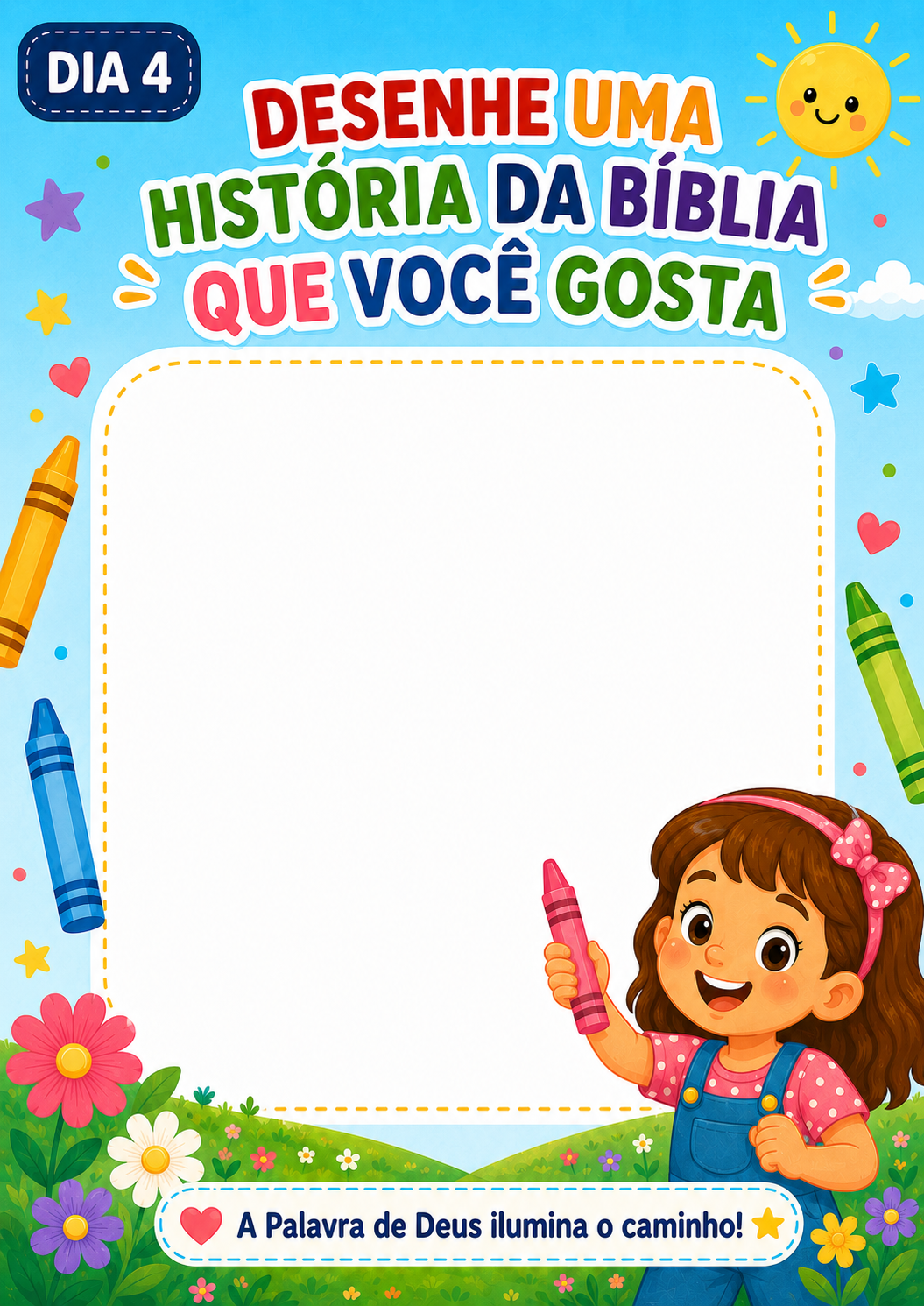 Página do Dia 4 com atividade para desenhar uma história da Bíblia